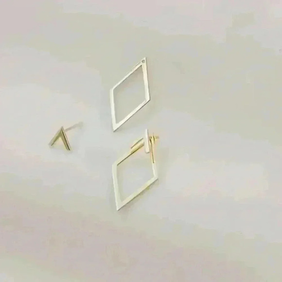 Stylish Pair of Elegant Geometric Open-Back Earrings with Stainless Steel Posts - Picture 5 of 6